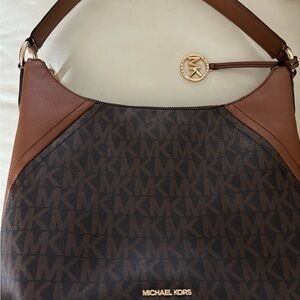 MICHAEL Michael Kors Brown and Tan Shoulder Bag with Monogram